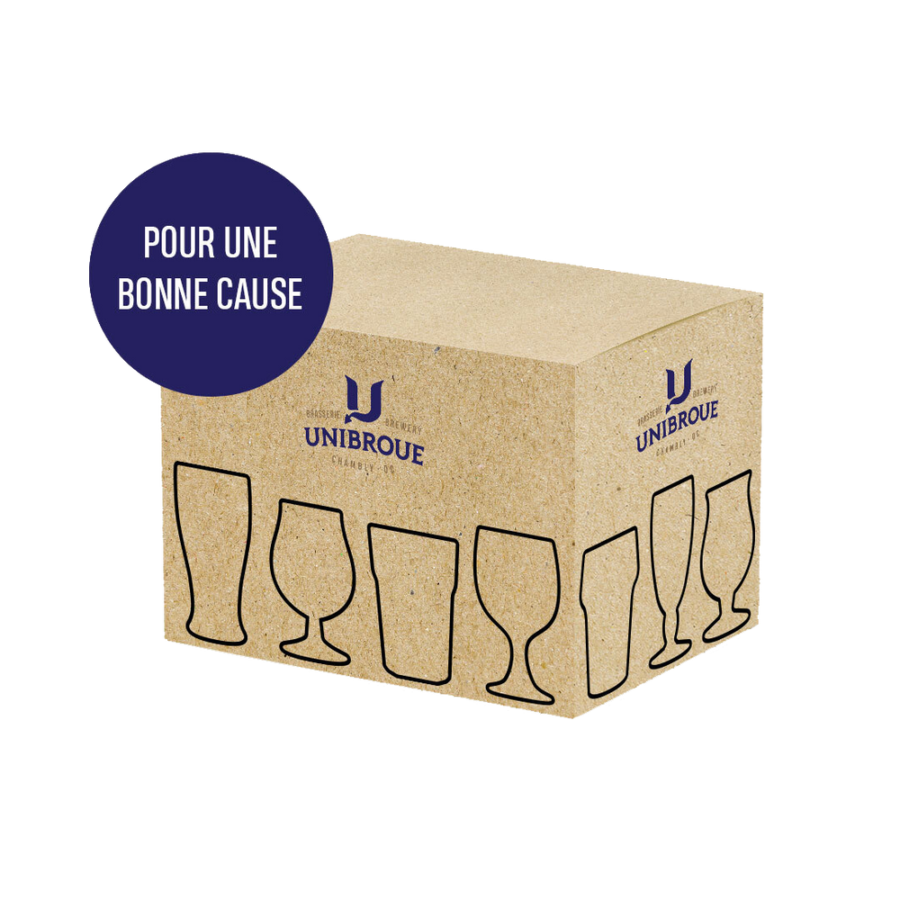 Box of 10 assorted Unibroue beer glasses